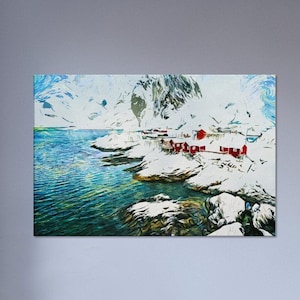 LOFOTEN ISLANDS NORWAY Snowy Winter Landscape View Art 0.75&quot; Slim Stretched Canvas Print Wall Decor Norwegian Travel Art 5 Sizes