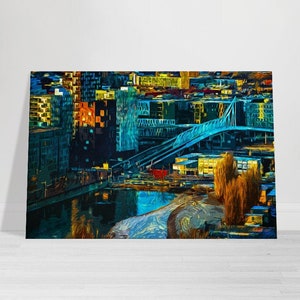OSLO NORWAY City Night View Art 0.75&quot; Slim Stretched Canvas Print Wall Decor Norwegian Travel Art 5 Sizes