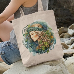 Beautiful Celt Woman Celtic Heritage Black or Natural 15 x 16 Inch Cotton Canvas Tote Bag Shopping Bag Book Bag