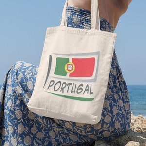PORTUGAL Flag Cotton Canvas 15 x 16 Inch Tote Bag Portuguese Country Pride Heritage Ancestry Family Roots Shopping Bag Book Bag