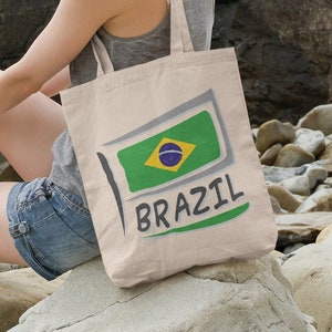 BRAZIL Flag Cotton Canvas 15 x 16 Inch Tote Bag Brasil Brazilian Country Pride Heritage Ancestry Family Roots Shopping Bag Book Bag