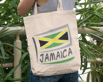 JAMAICA Flag Cotton Canvas 15 x 16 Inch Tote Bag Jamaican Black History Pride Heritage Ancestry Family Roots Shopping Bag Book Bag