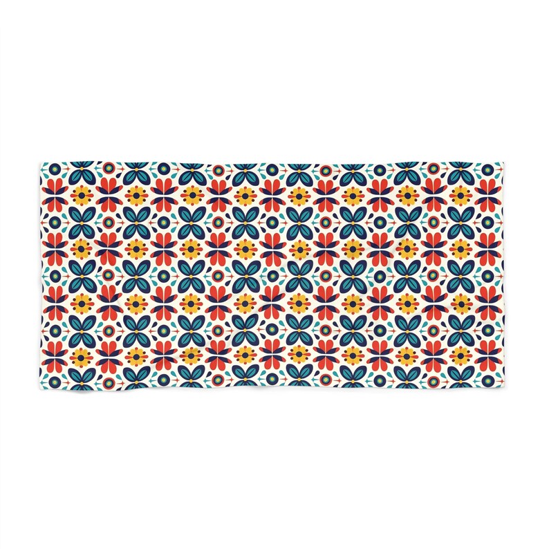 Toalla de playa con estampado floral mexicano colorido inspirado en México, toalla de poliéster y algodón con respaldo de bucle, toalla pesada de DOS TAMAÑOS imagen 2