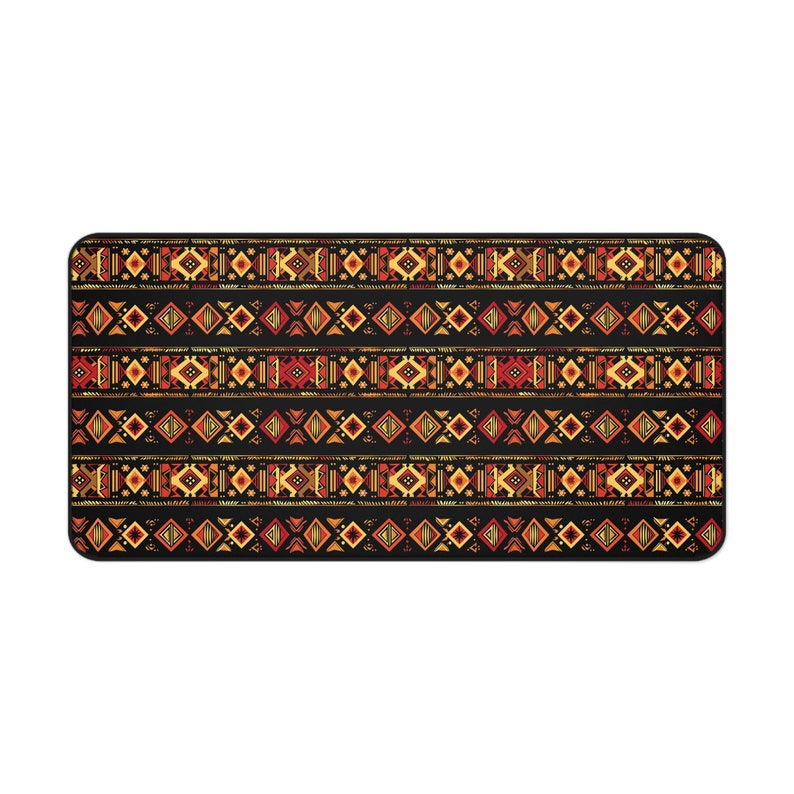 African Tribal Pattern 3 mm Thick Neoprene Desk Mat 3 SIZES Office Accessory Gift Laptop Mat Gaming Desk Mat Mousepad Black History Month 15.5" × 31"