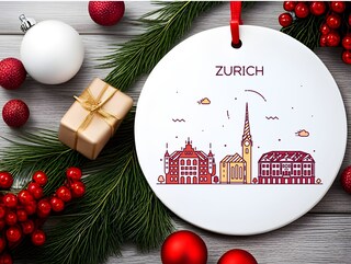 Weekino Ornamento Di Natale Limmat Zurich – Ceramica Doppia Faccia 7,2 Cm – Souvenir Svizzera Con Sacchetto Velluto