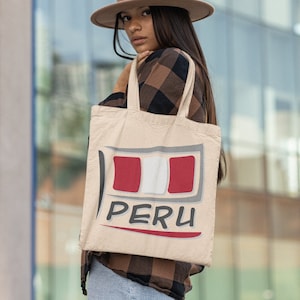 PERU Flag Cotton Canvas 15 x 16 Inch Tote Bag Peruvian Country Pride Heritage Ancestry Family Roots Shopping Bag Book Bag