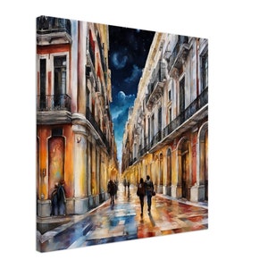 MADRID SPAIN City Street Night View Art Slim Stretched Canvas Print Wall Decor Spanish Travel Art 5 Sizes