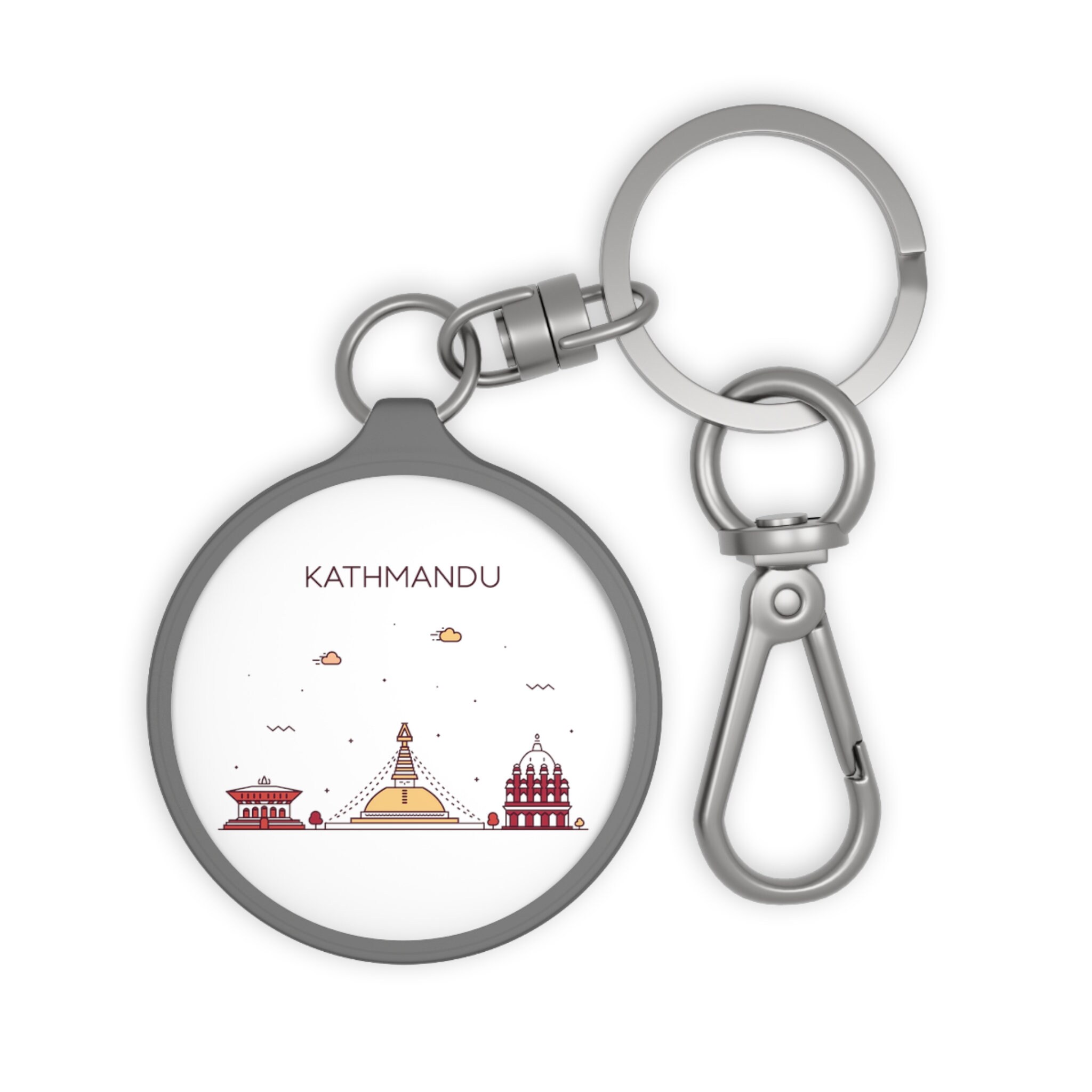 KATHMANDU NEPAL City Skyline Nepalese Travel Round Acrylic Metal Keyring Tag Baggage Luggage Tag Keychain Charm Travel Accessory Bag Tag