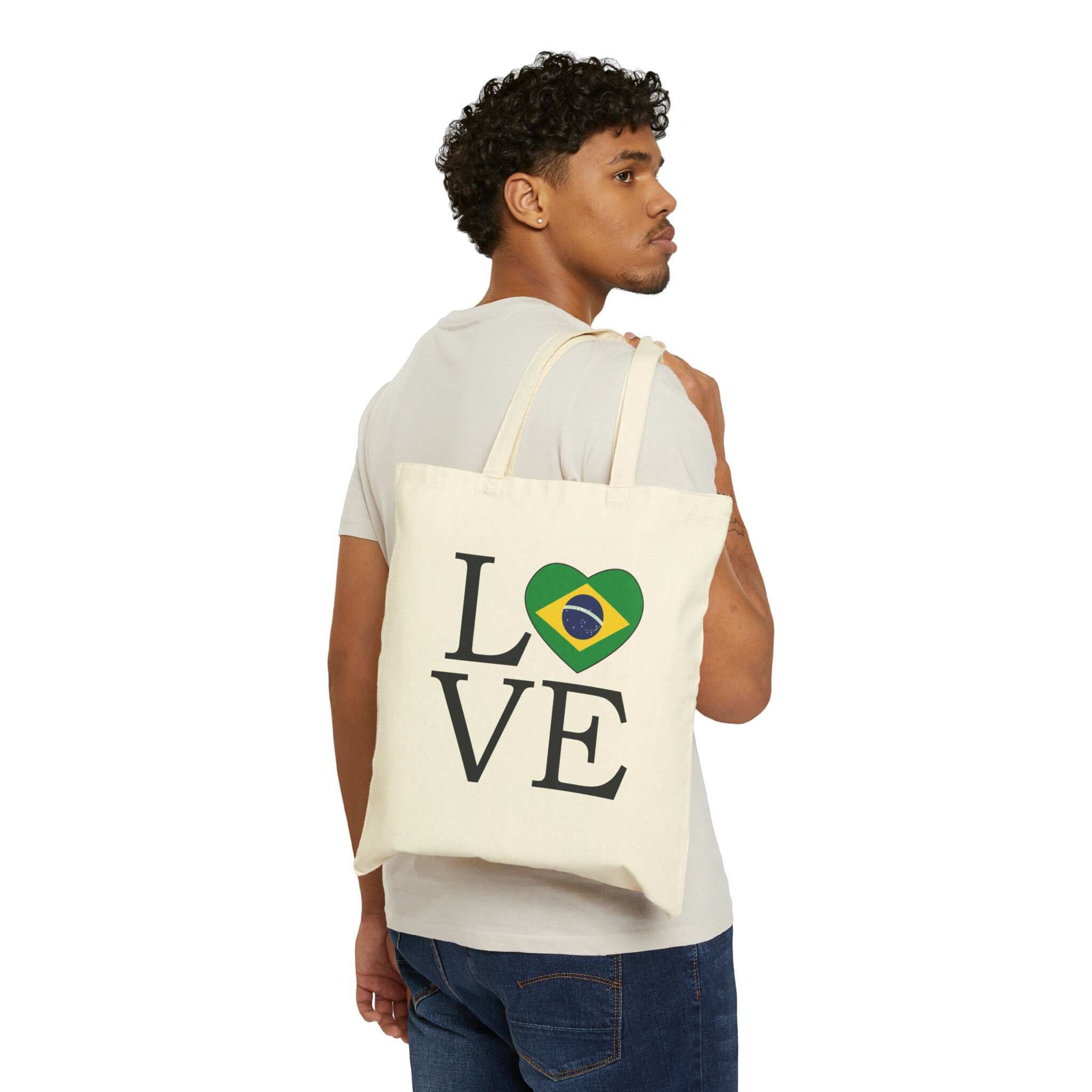 【RONRON】25SS/送料税込 ★HEART STAR FLAG TARPAULIN BAG★ LOVE BRAZIL Flag Heart Cotton Canvas 15 X 16 Inch Tote Bag