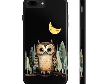 OWL AND MOON Folk Art Tough Phone Case iPhone 7 8 X 11 12 13 14 Protective Mobile Case Cell Phone Accessory