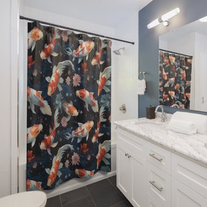 Orange Koi Polyester 71 x 74 Inch Shower Curtain Japanese Fish Carp Pattern Asian Bathroom Decor Bathtub Curtain Home Decor Koi Lover Gift