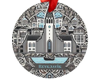REYKJAVIK ICELAND Round Acrylic Ornament, Icelandic Travel Gift, Personalized Gift, Nordic Christmas Tree Ornament