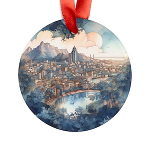 SANTIAGO CHILE City Skyline, Chilean Travel Round Acrylic Ornament, Personalized Gift, Christmas Tree Ornament, Holiday Decor