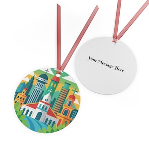 Personalized SAO PAULO BRAZIL City Skyline Brazilian Travel 3.5&quot; Round Metal Ornament with Red Ribbon Christmas Tree Decor Holiday Gift