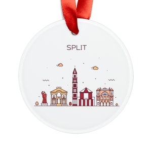 SPLIT CROATIA City Skyline, Croatian Travel White Acrylic Ornament, Personalized Gift, Custom Christmas Tree Ornament, Holiday Decoration