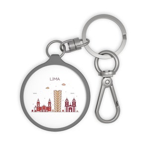 LIMA PERU City Skyline Peruvian Travel Round Acrylic Metal Keyring Tag Baggage Backpack Tag Keychain Zipper Charm Travel Accessory Gift