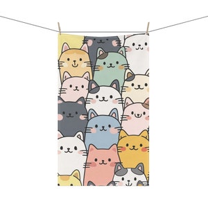 KAWAII CATS Japanese Style Graphic 18 x 30 Inch Kitchen Tea Towel Cotton Twill or Polyester Towel Home Decor Cat Lover Gift