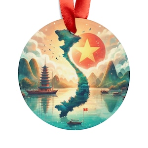 VIETNAM Landscape, Vietnamese Travel Round Acrylic Ornament, Personalized Gift, Custom Christmas Tree Ornament