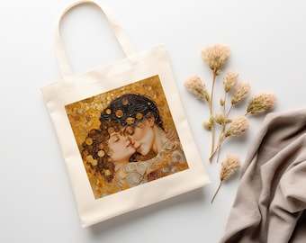 MOTHERHOOD Mother's Day Mother Child Graphic Custom Gift 15 x 16 Inch Natural Cotton Canvas Tote Bag Shopping Bag Book Bag