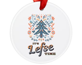 It&#39;s LEFSE Time Scandinavian Food Norway Sweden White Acrylic Ornament with Red Ribbon Christmas Tree Ornament Holiday Decor Gift