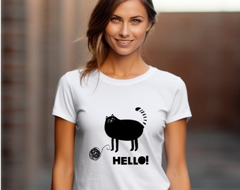 FAT BLACK CAT Grafik Unisex Jersey Kurzarm T-Shirt Rundhals T-Shirt Katzenliebhaber Geschenk Fair-Trade-Kleidung verschiedene Farben