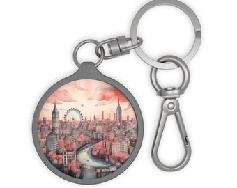 LONDON ENGLAND City Skyline UK Travel Round Acrylic Metal Keyring Tag Baggage Keychain Backpack Zipper Charm Travel Accessory Gift