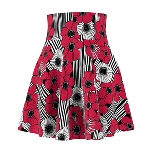 Bold Red Flowers Floral Pattern Polyester Spandex Women&#39;s Skater Skirt Modern Scandinavian Inspired Pattern Ladies Fashion
