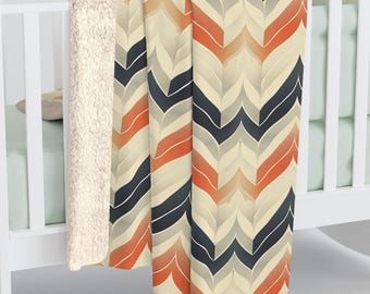 Chevron Stripe Pattern, Cozy Sherpa Fleece Blanket, Warm Couch Throw, Home Decor Gift