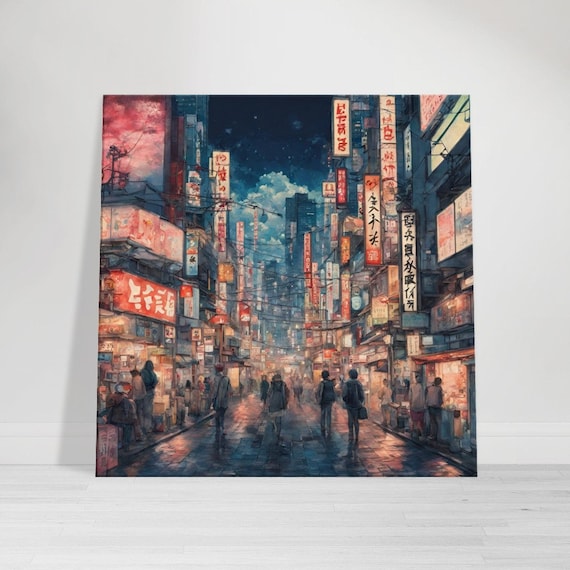 TOKYO JAPAN City Street Night View Wall Art Slim Stretched Canvas