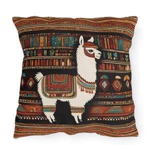 Outdoor Pillow ALPACA Inca Pattern UV Ray Water Resistant Porch Pillow Patio Cushion Boho Backyard Home Decor 3 SIZES