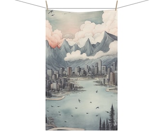 VANCOUVER CANADA 18 x 30 Inch Kitchen Tea Towel Cotton Twill or Polyester Towel Canadian British Columbia Home Decor Housewarming Gift