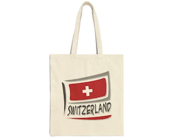 SWITZERLAND Flag Cotton Canvas 15 X 16 Inch Tote Bag Swiss Country