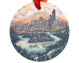 SEOUL SOUTH KOREA City View Skyline, Korean Travel Round Acrylic Ornament, Personalized Gift, Christmas Tree Ornament, Holiday Decoration