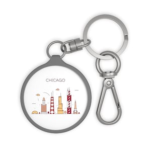 CHICAGO ILLINOIS City Skyline USA Travel Round Acrylic Metal Keyring Baggage Backpack Tag Keychain Zipper Charm Travel Accessory Gift