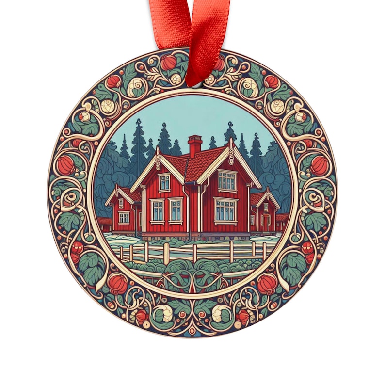 Stuga Decor SWEDEN Swedish Red Stuga House, Round Acrylic Ornament, Personalized ...