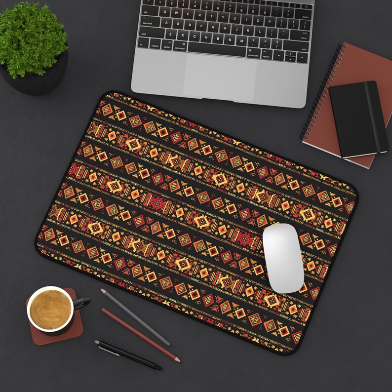 African Tribal Pattern 3 mm Thick Neoprene Desk Mat 3 SIZES Office Accessory Gift Laptop Mat Gaming Desk Mat Mousepad Black History Month image 9