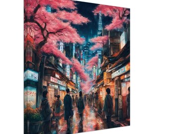TOKYO JAPAN City Street Night View Art Slim Stretched Canvas Print