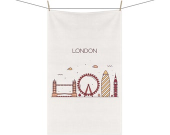 LONDON ENGLAND Skyline 18 x 30 Inch Kitchen Tea Towel British Teacup Pattern Cotton Twill Polyester Towel Home Decor English Gift