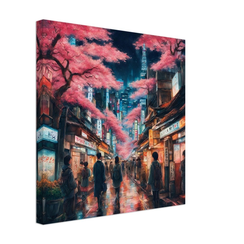 TOKYO JAPAN City Street Night View Art Slim Stretched Canvas