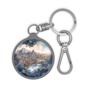 SANTIAGO CHILE City Skyline Chilean Travel Round Acrylic Metal Keyring Tag Baggage Keychain Backpack Zipper Charm Travel Accessory Gift