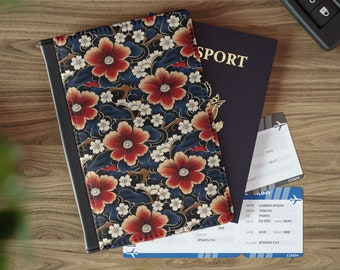 Faux Leather PASSPORT WALLET Japanese Floral Pattern RFID Blocking Passport Cover International Travel Accessory Gift