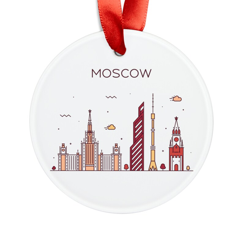 MOSCOW RUSSIA City Skyline, Russian Travel Round White Acrylic Ornament