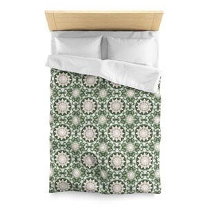 Microfiber Duvet Cover Pink and Green India Inspired Mandala Pattern Ethnic Boho Bedroom Decor Twin XL Queen King Sizes