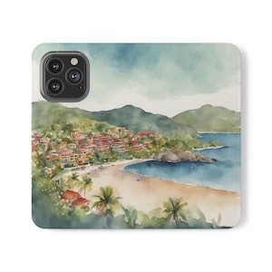 ZIHUATANEJO MEXICO City Beach View Vegan Kunstleder Handy Hülle Samsung Galaxy 22 21 iPhone 11 12 13 Handy Wallet