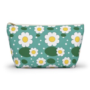 Nordic Lily Pad Floral Pattern Polyester Accessory Pouch w T-bottom Small or Large Size Cosmetic Bag Makeup Bag Pencil Case Toiletry Bag