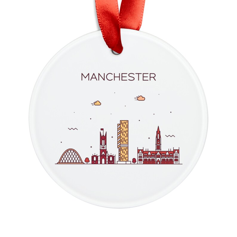 MANCHESTER ENGLAND City Skyline, UK English Travel White Acrylic