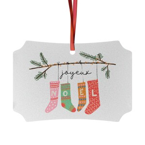 Joyeux Noël Aluminum Brushed Metal Ornament FRANCE French Christmas Holiday Tree Decor Stockings Illustration Art