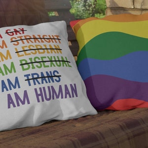 Outdoor Pillow LGBTQ PRIDE I Am Human UV Ray Water Resistant Porch Pillow Patio Cushion Backyard Gay Pride Month Summer Home Decor Gift