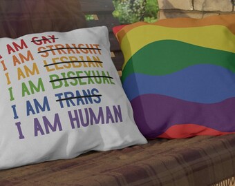 Almohada al aire libre ORGULLO LGBTQ Soy humano Rayos UV Resistente al agua Almohada de porche Cojín de patio Patio trasero Mes del Orgullo Gay Regalo de decoración del hogar de verano