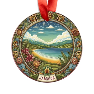 JAMAICA Beach Coastal View, Jamaican Travel Round Acrylic Ornament, Personalized Gift, Christmas Tree Ornament, Holiday Decoration